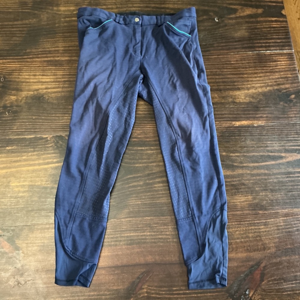 HR Farm Womens Navy Blue Silicone Grip Full Seat Equestrian Riding Breeches 34